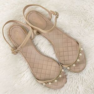 CHANEL Nude Sandal Flats Size 41.5